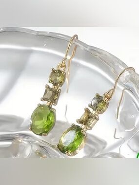 Gold Drop Earrings with Green Gemstones